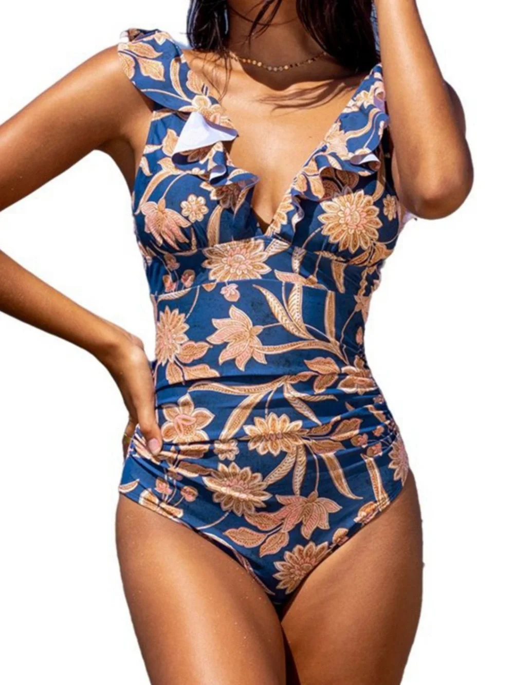 CUPSHE Women's floral Ruffled Lace Up One Piece Swimsuit size XL
